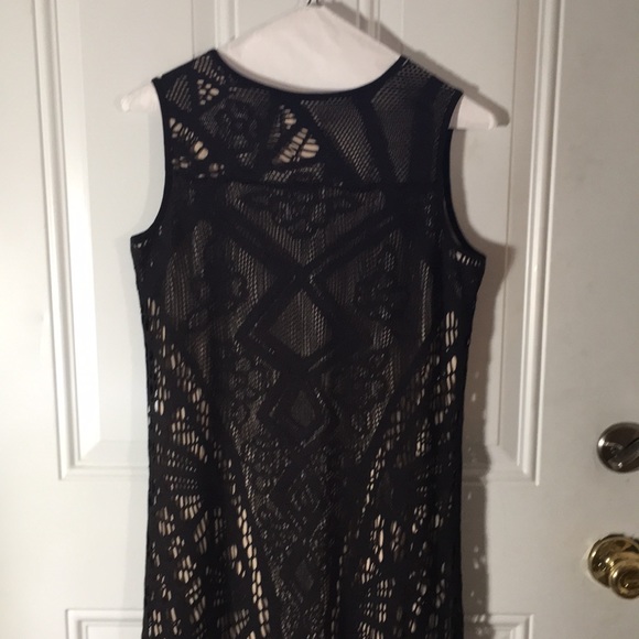 Beige by ECI black lace front flapper sleeveless dress fringe size Small - Picture 5 of 8